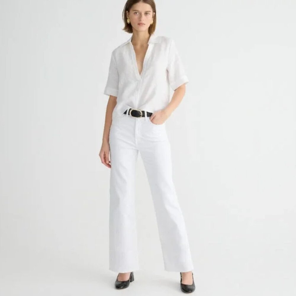 J.Crew Slim Wide Leg Jean White High Waisted Classic Stretch Denim Women 35 NWT